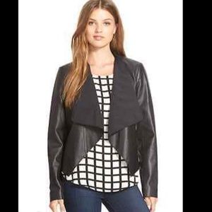 HALOGEN NORDSTROM BLACK LEATHER DRAPE JACKET XS